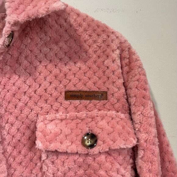 Simply Southern Pink Sherpa Shacket Button Front Cozy Jacket Shirt Size S - Picture 3 of 8